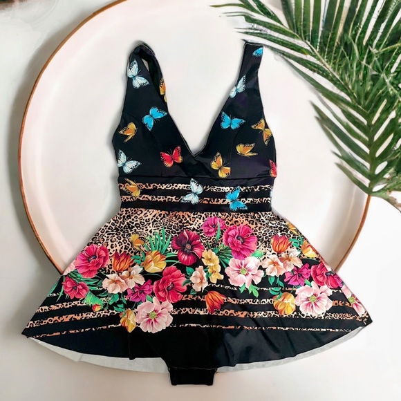 Johnny Was Other - Johnny Was Black Mari Skirted One Piece Swimsuit Boho Chic CSW7021AH butterfly S